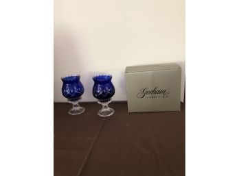 2 Piece Blue Gorham Candle Holder