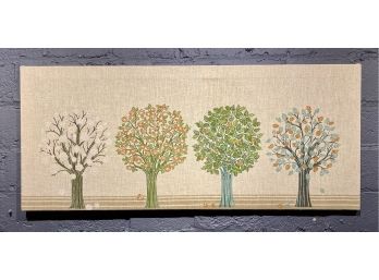 Vintage Screen Printed Fabric Titled Four Seasons By Cranston Print Works