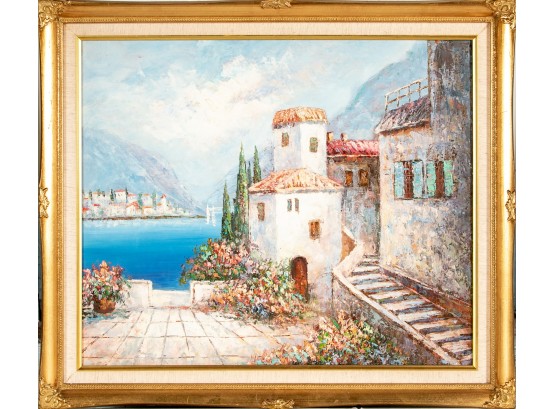 Oil On Canvas Of European Coastal Landscape