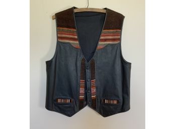 Leather Vest With Woven Yolk And Back