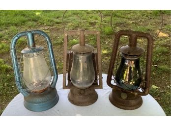 3 Antique  Lanterns ~ Blue Dietz Monarch & More