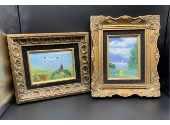 2 Vintage Enamel Paintings ~ 1 Signed Galison ~