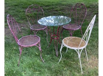 Vintage Bistro Table And 4 Metal Chairs