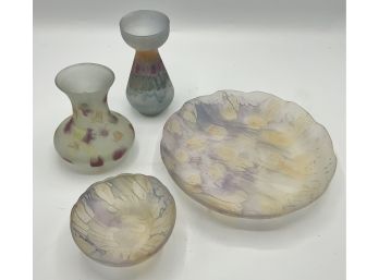 4 Pc Glass Lot ~ Watercolor Frosted Glass ~