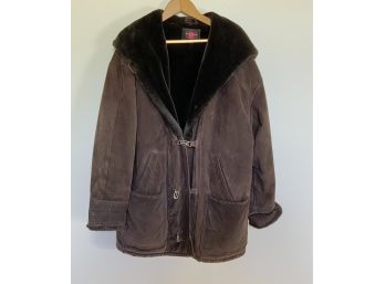 Suede Fur Lined Jacket With Attached Hood