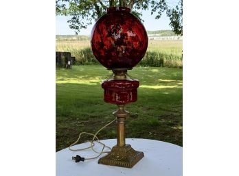 Gorgeous Antique Gone With The Wind Red Glass Lamp