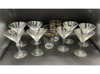 8 Martini Glasses & Pair Shakers