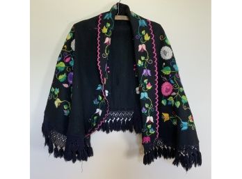 Beautiful Handmade Black Shawl ~ Hand Embroidered ~