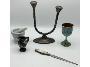 Sterling Candle Holder, Marble Pestle & Mortar & More