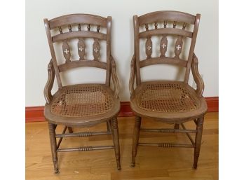 2 Antique Side Chairs W/Cane Seats