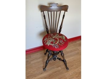 Antique High  Back Swivel Stool ~ Metal Claw Feet With Glass Balls ~ Very Cool