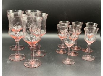 Vintage Pink Swirl Wine Glasses & Sherry Glasses