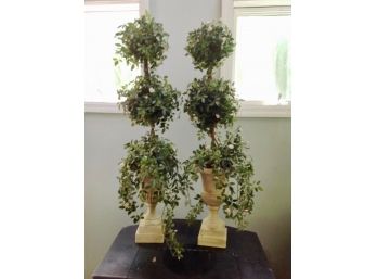 Two Silk Topiary Plants In Urns