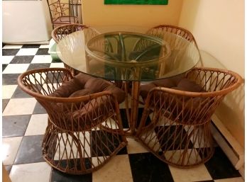 Vintage Rattan Chairs And Glass Top Table