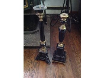 Exquisite Horchow Black Glass And Brass Candlesticks