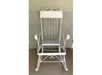 Antique Wrought Iron  Metal Porch Outdoor Rocking Chair With Head Rest No Seat Cushion ( READ Description)