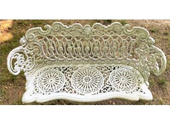 Antique Cast Iron Ornate Garden Outdoor Bench 43 In. L X 31 In. H X 14 In. Depth Cherub Face Detail