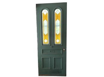 Early 1900 Era Antique Original Stained Glass Panel Door -Letter Slot - Knob Door Ringer ( READ Description)