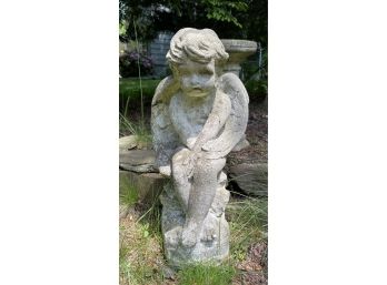 Vintage Sitting Cherub Concrete Garden Outdoor Decorative Piece 18 In. H X 5 In. Across At Base