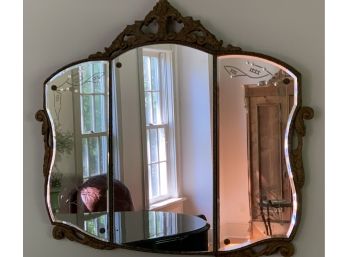 Antique Etched Beveled Wall Mirror 3 Sections 32' Tall, 39' Wide, 10' Side Panels, 14' Center Section