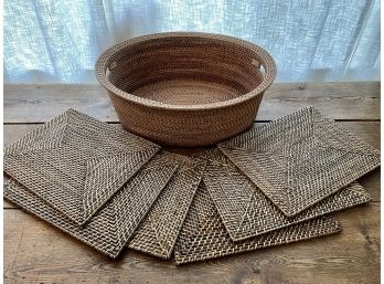 Deep Woven Basket & Six Woven Placemats