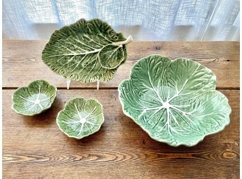 Bordallo Pinheiro Cabbage Leaf Chip & Dip, Serving Bowl & Nut Bowls, Made In Portugal