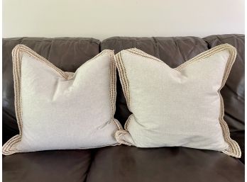 Pair Of Linen Covered Down Throw Pillows With Woven Trim From Newport