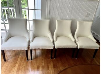 Set Of Four White Contemporary Dining Chairs With Tufted Backs & Nailhead Trim