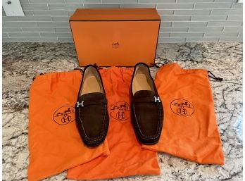 Hermes Ladies Brown Suede Loafers, Size 39, New - Retail $840