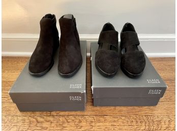 Two Pair Of Eileen Fisher Black Suede Shoes Size 8M, New