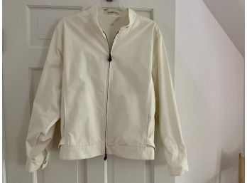 Hermes Off White Ladies Leather Trimmed Canvas Zipper Front Jacket, Size 42