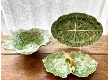 Cabbage & Leaf Ceramic Entertaining Pieces By Bordallo Pinheiro, Made In Portugal