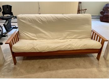 Futon Loveseat With Canvas Covered Cushion