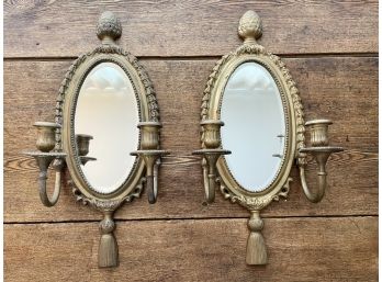 Pair Of Mirrored Brass Candle Wall Sconces