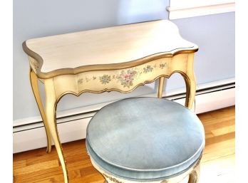 French Provincial Vanity And Stool, Hand-painted And Signed