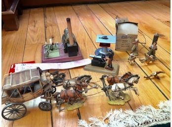 Wilesco German Train  And Vintage Native American Figurines And Horse And Carriage