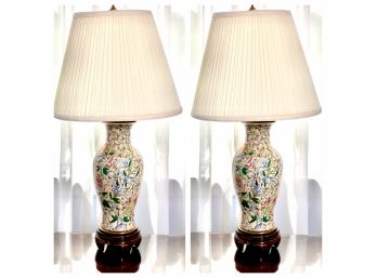 Pair Of Artemis Studios Embossed Floral Lamps