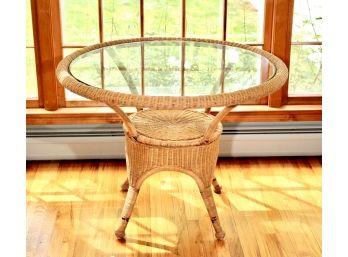 Round Glass Top Wicker Table