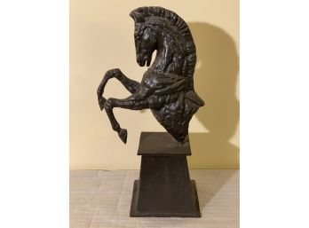 Rearing Horse Head Bronzed Metal Sculpture