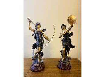 Decorative Vintage Greek Mythology Cupid Diane And L'Aurore Statues