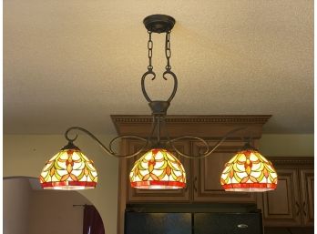 Beautiful Leaded Stained Glass And Iron Ceiling Mount Lighting Fixture