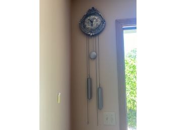 German Pewter Hanging Pendulum Wall Clock With Weights