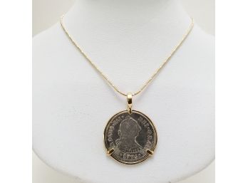 1776 Spanish 1 Reale Coin Set In 14k With 16' 14k 2-tone Chain