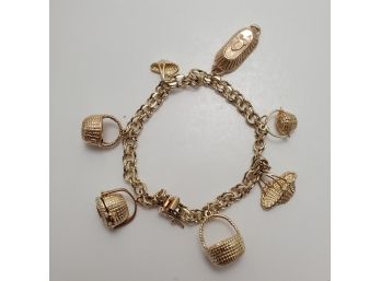 14k Gold Nantucket Basket Charm Bracelet