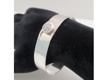 Custom Made Sterling Silver White Gold Bezel Diamond Bangle