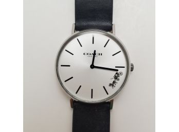 Nice Ladies Polished Chrome Coach Watch With Original Black Leather Band