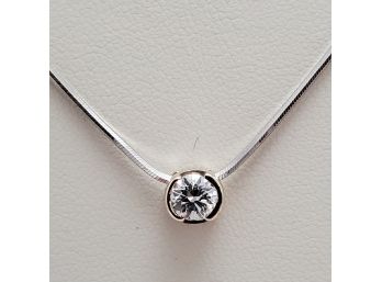 5mm Diamond Pendant & 14k White Gold Snake Chain