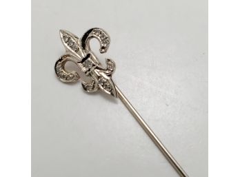 14k White Gold Diamond Fleur De Lis Pin