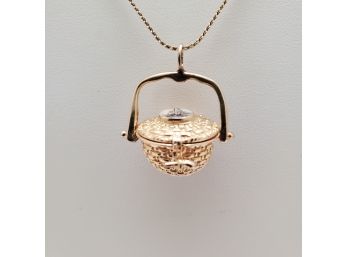 Vintage 14k Nantucket Basket Pendant On 24' 14k Chain