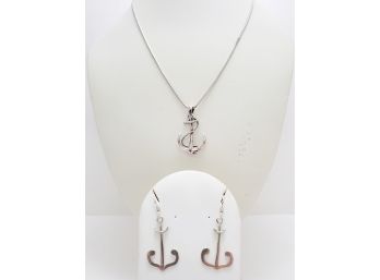 Sterling Silver Anchor Necklace And Earrings